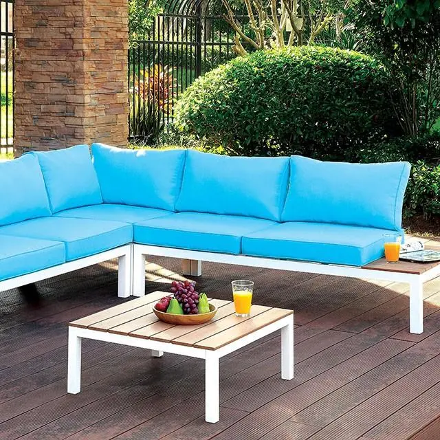 Winona White/Oak/Blue Patio Sectional W/ Table 1