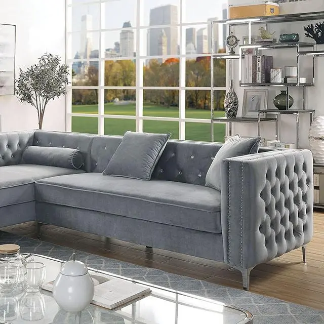 Amie Glam Gray & Black Sectional W/Storage 1