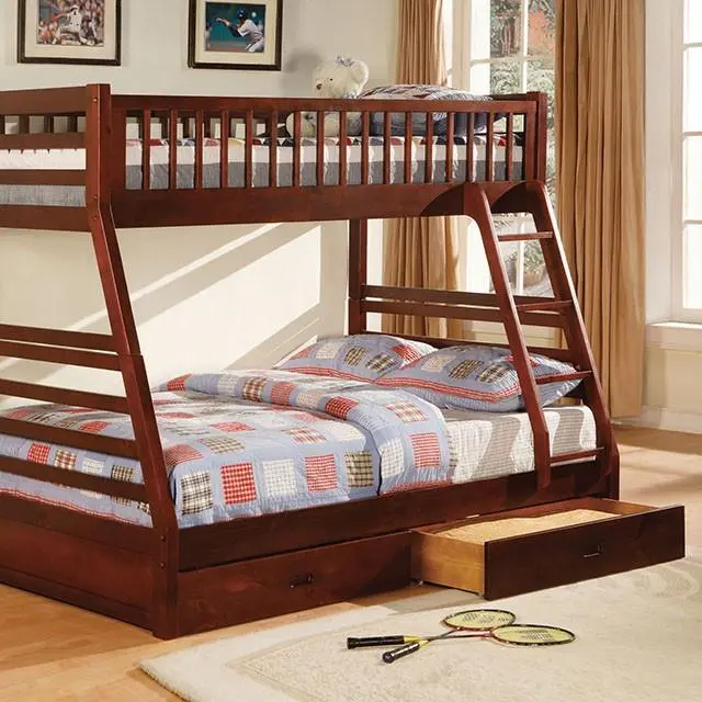 California Ii Cherry Twin/Full Bunk Bed W/ 2 Drawers Cherry, Walnut, Grey, &Oak 1