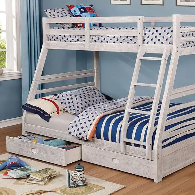 California Iii Wire-Brushed White Twin/Full Bunk Bed W/ 2 Drawers 1