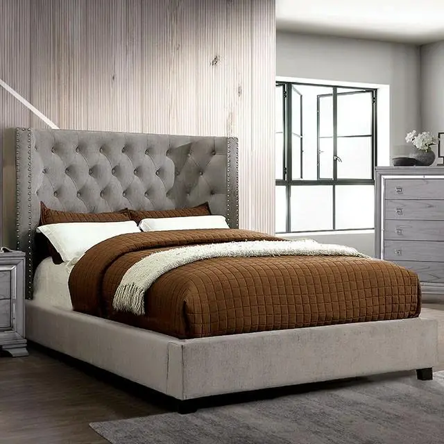 Cayla Cal.King, E.King, & Queen Bed Silver & Grey 1