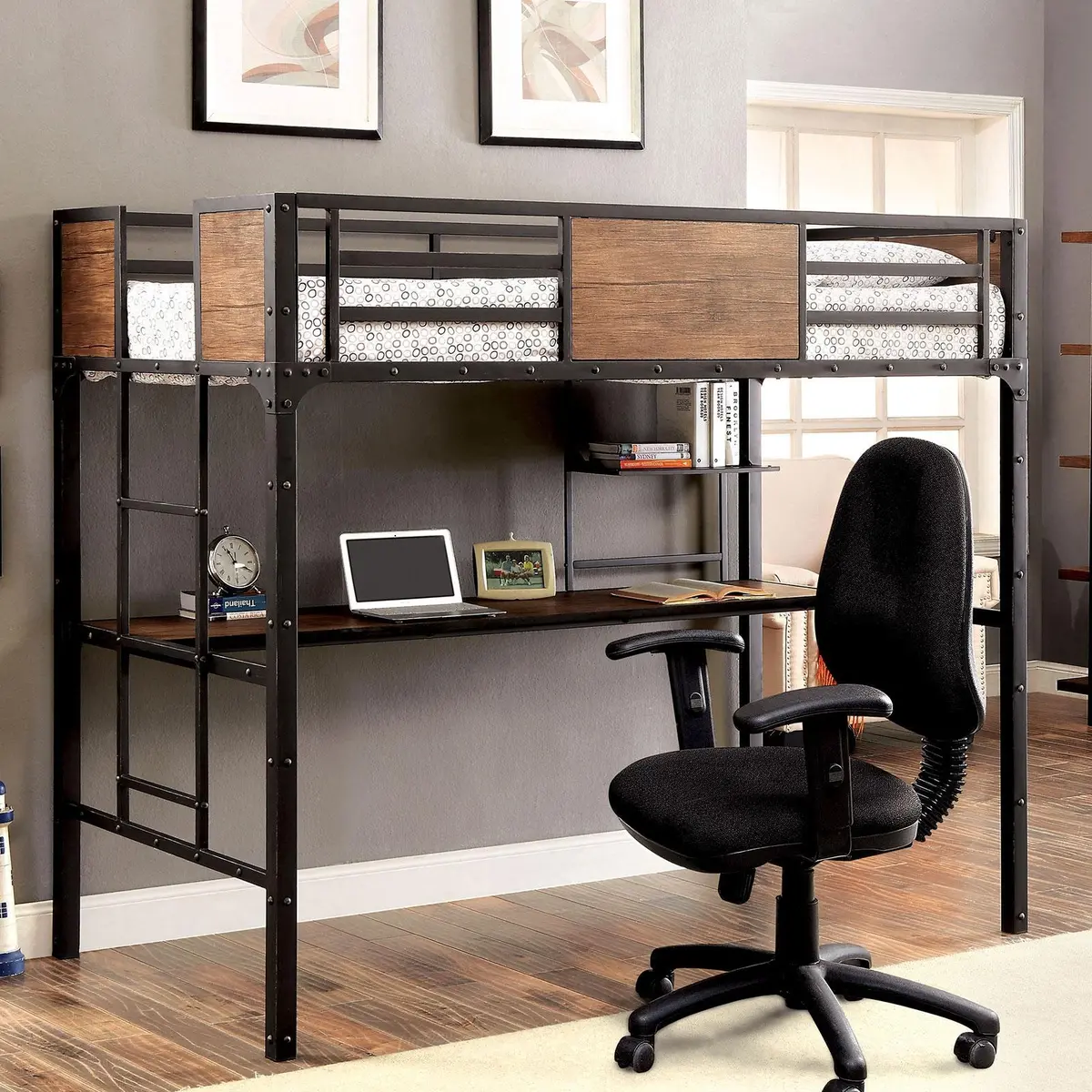 Clapton Black Twin Bed W/ Workstation 1