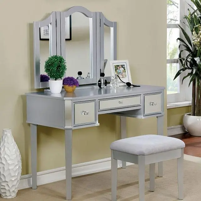 Clarisse Silver Vanity W/ Stool 1