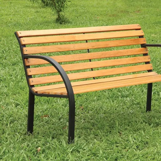 Dumas Oak/Black Patio Wooden Bench 1