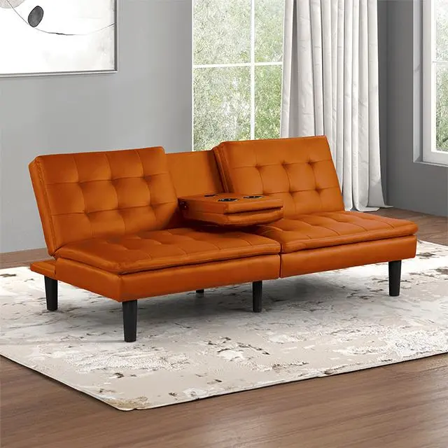Eidsberg Futon Sofa Bed Orange, Grey, Brown, & Black 1
