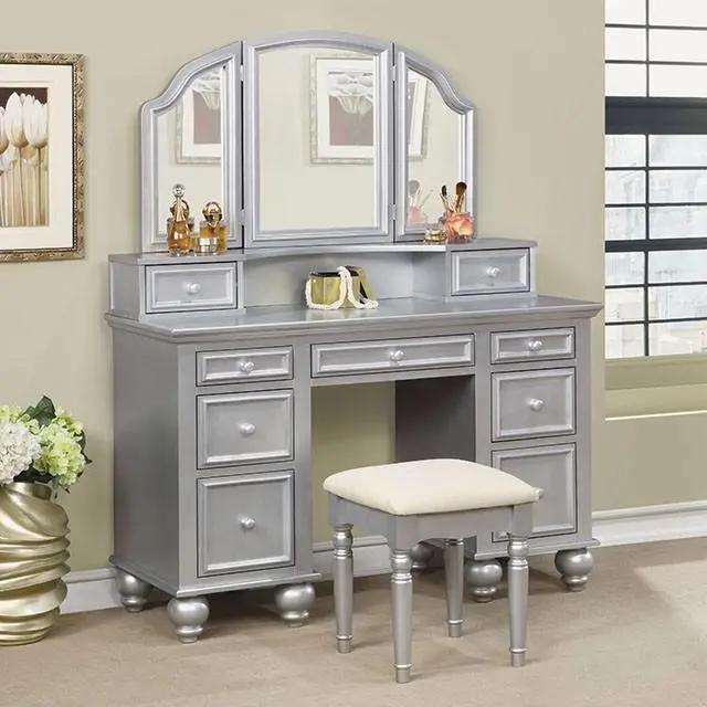 Athy Silver Vanity W/ Stool 1