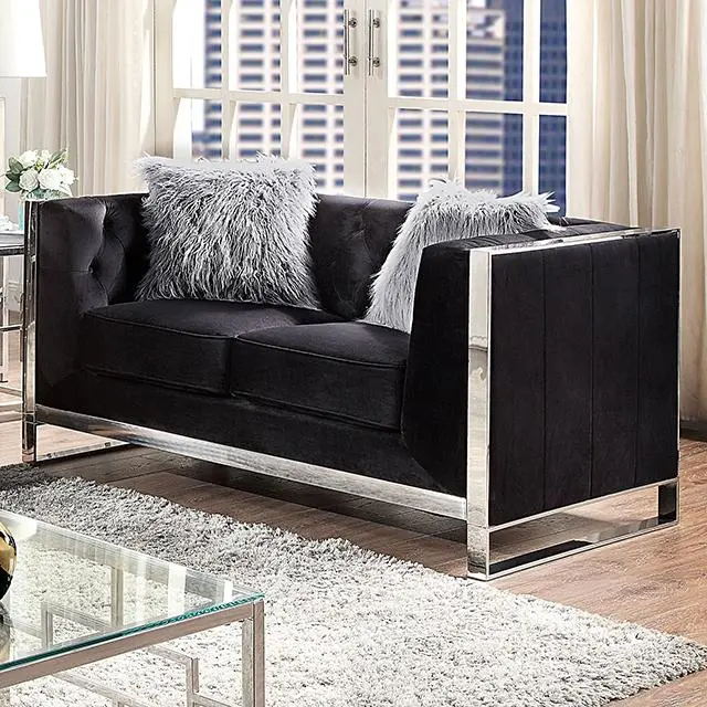 Evadne Loveseat W/ Pillows, Black 1