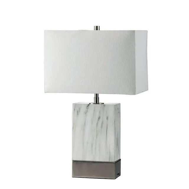 Faith White Marble/Silver 20"H White Marble Steel Table Lamp 1