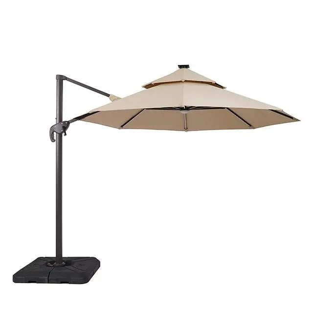 Fera 10 Ft Round Umbrella W/ Led Bulb + 37" Large Base 1