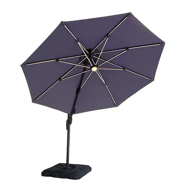 Fera 10 Ft Round Umbrella W/ Led Bulb + 37" Large Base 1