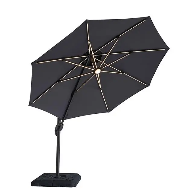 Fera 10 Ft Round Umbrella W/ Led Bulb + 37" Large Base 1