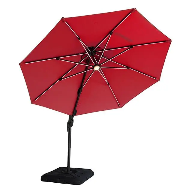 Fera 10 Ft Round Umbrella W/ Led Bulb + 37" Large Base 1