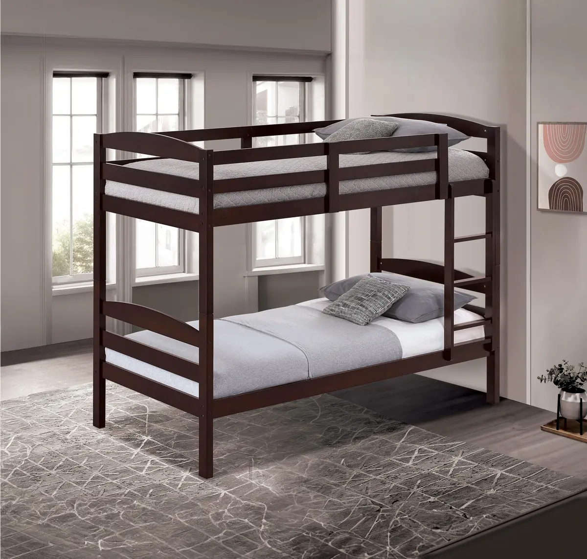 Finsbury Twin Twin Bunk Bed Espresso, Grey & White 1