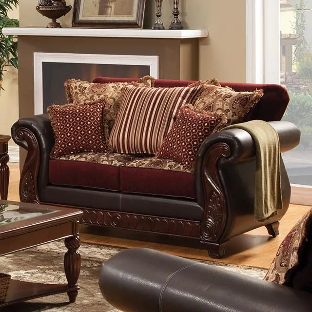 Franklin Burgundy/Espresso Love Seat, Burgundy 1