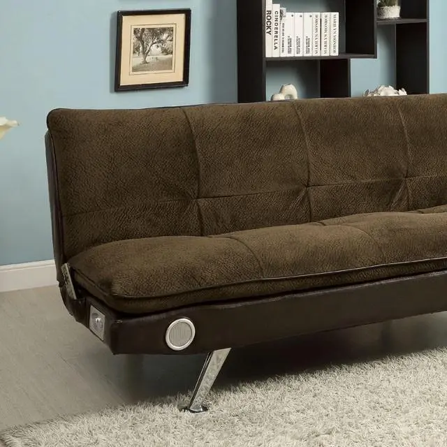 Gallagher Dark Brown/Chrome Futon Sofa W/ Bluetooth Speaker, Brown 1