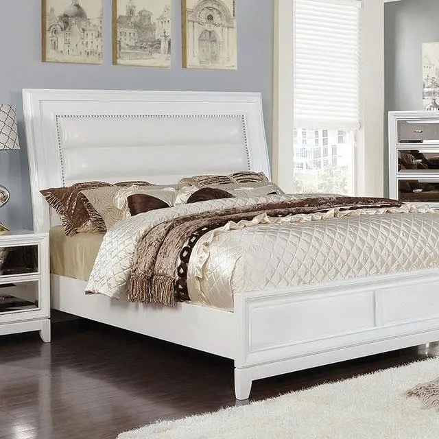 Golva E.King & Queen Bed White & Silver 1
