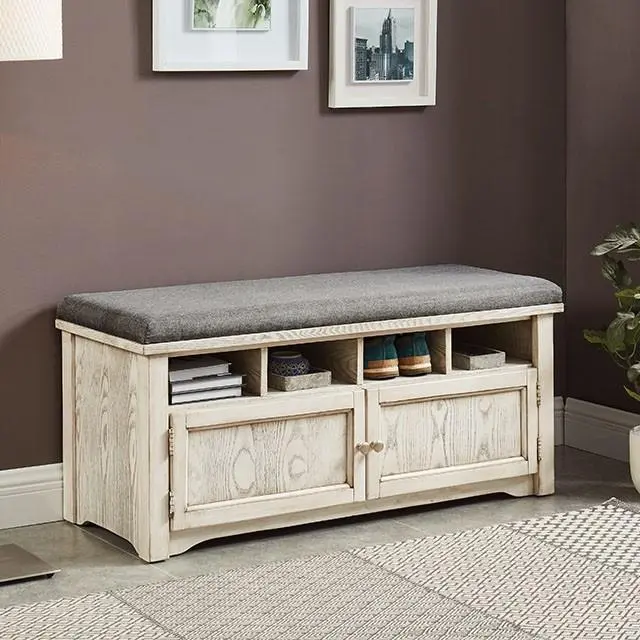 Gwebdolyn Weather White Shoe Bench 1