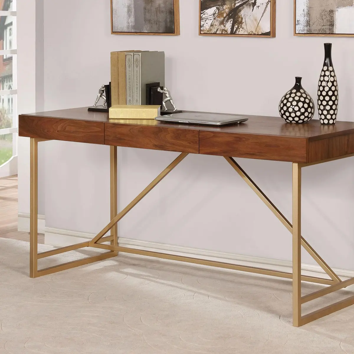 Halstein Light Walnut/Gold Desk 1