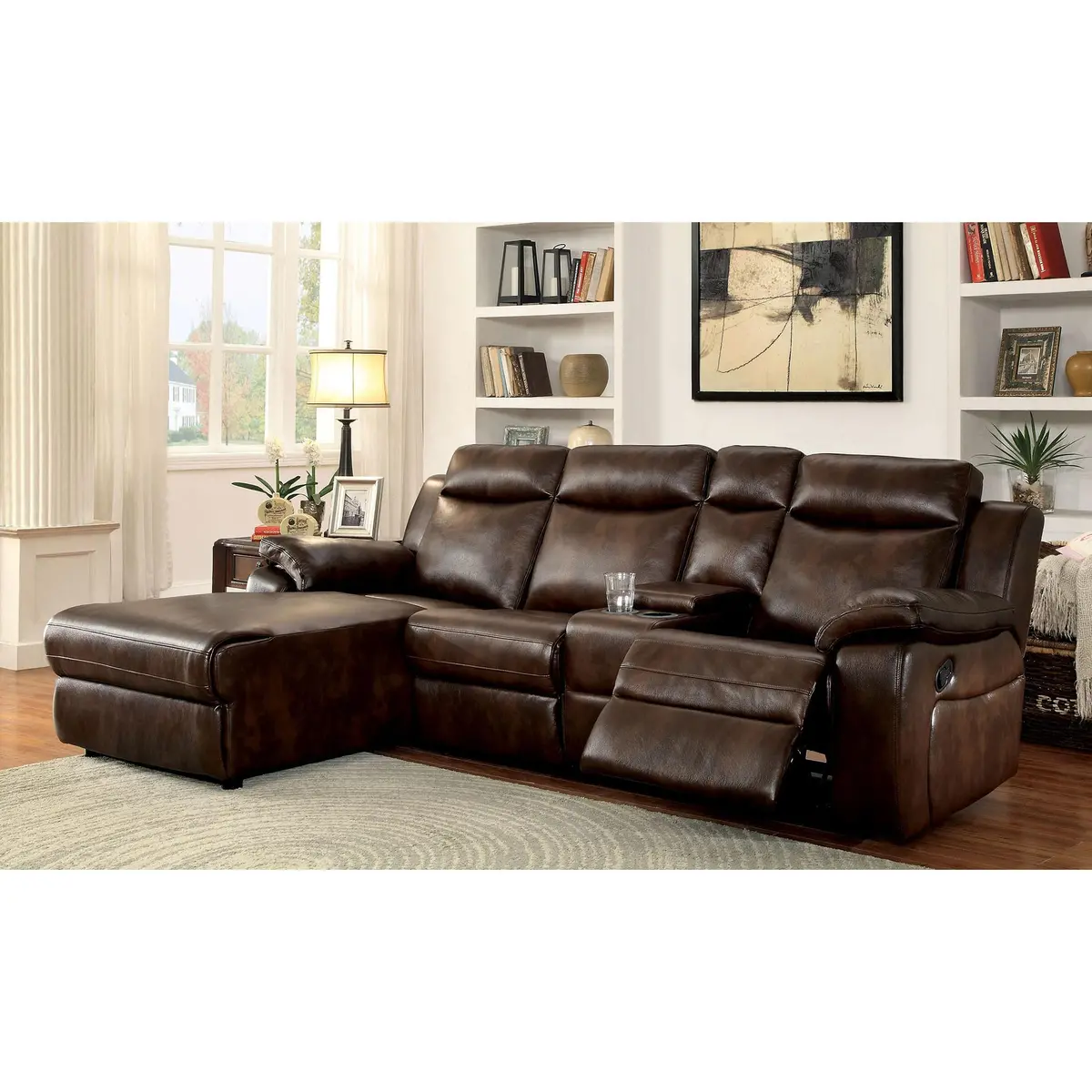 Hardy Brown Sectional W/ Console, Brown 2