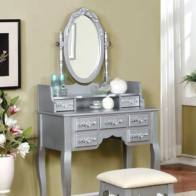 Harriet Silver Vanity W/ Stool 1