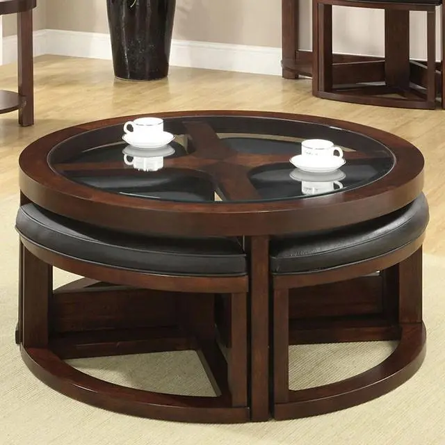 Crystal Cove Ii Dark Walnut Round Coffee Table W/ 4 Stools 2