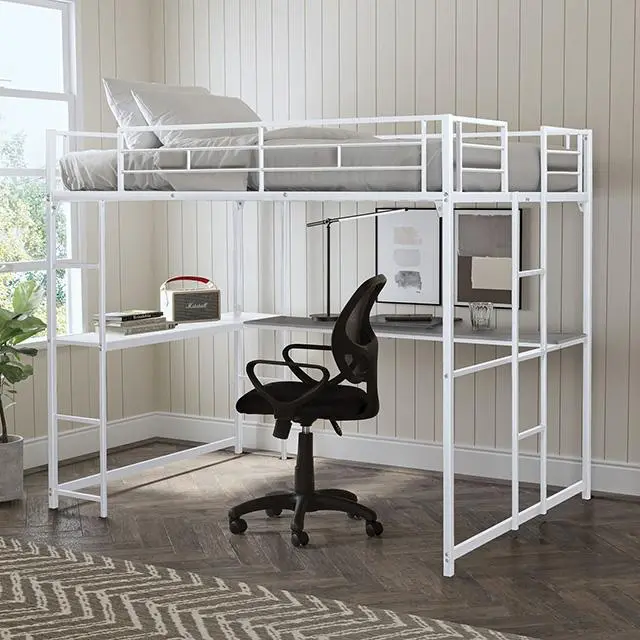 Cybill Full Loft Bed White, Silver, & Black 1