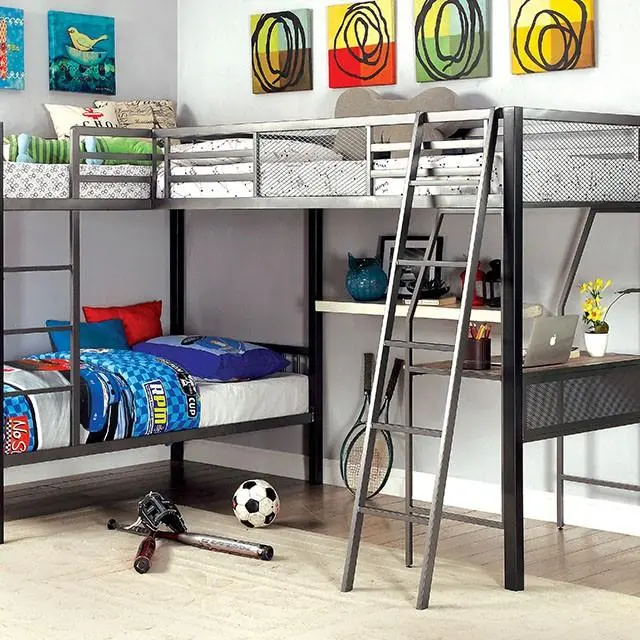 Ballarat Silver Triple Twin Bunk Bed W/ Desk 1
