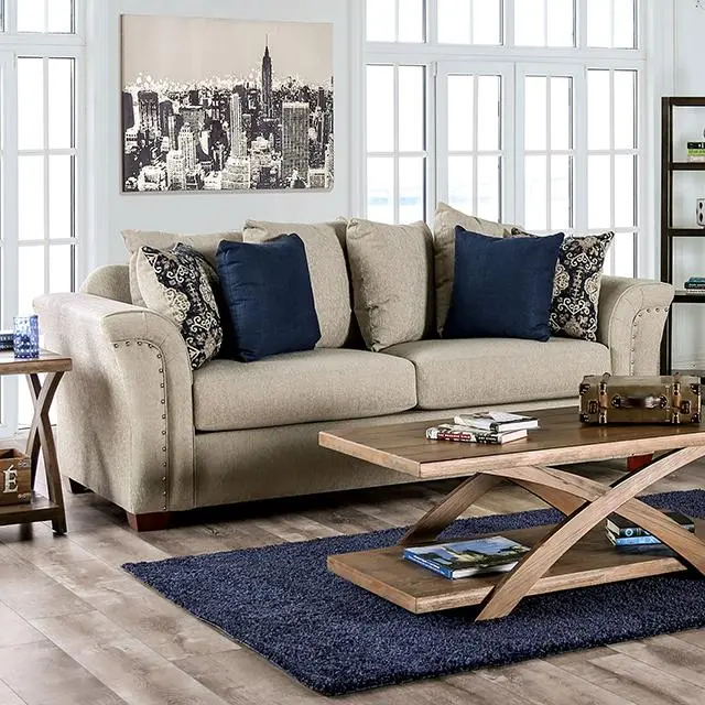 Belsize Sofa, Beige/Navy 1