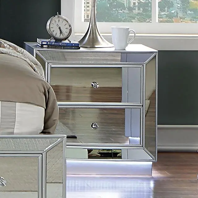 Belladonna Night Stand W/ Led & Usb, Silver 1