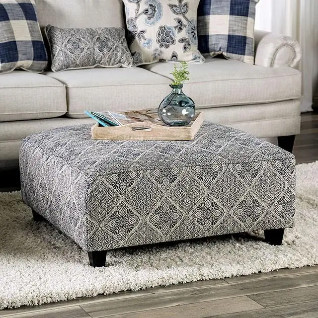 Nash Ivory/Navy Ottoman 1