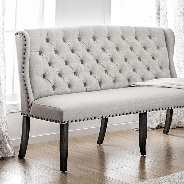 Sania 3-Seater Loveseat Bench, Ivory 1