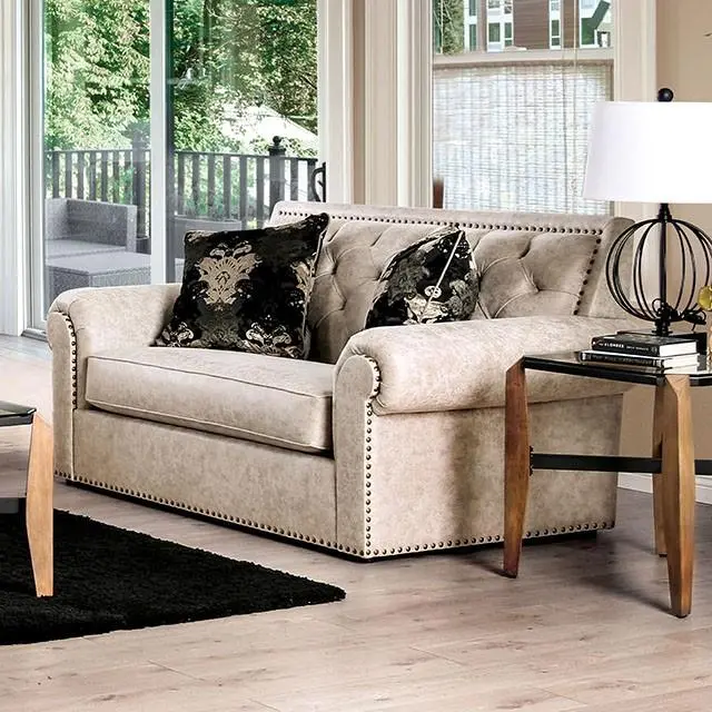 Parshall Beige W/ Gold Highlights Love Seat 1