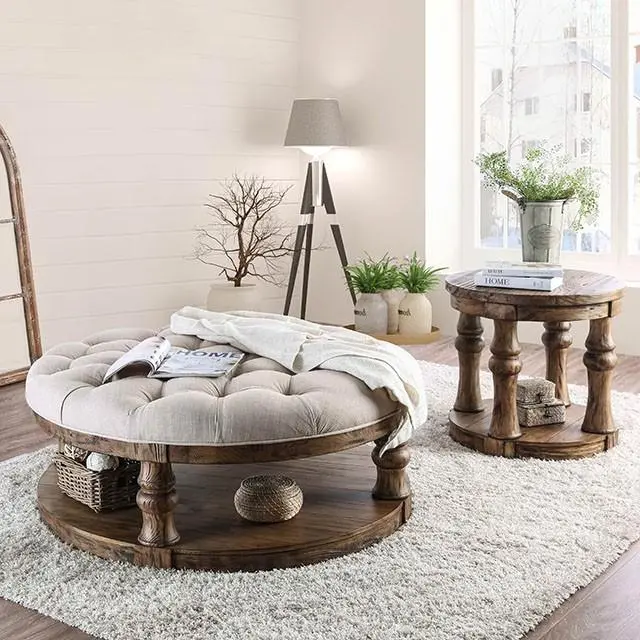 Mika Antique Oak Coffee Table W/ Cushion Top 2