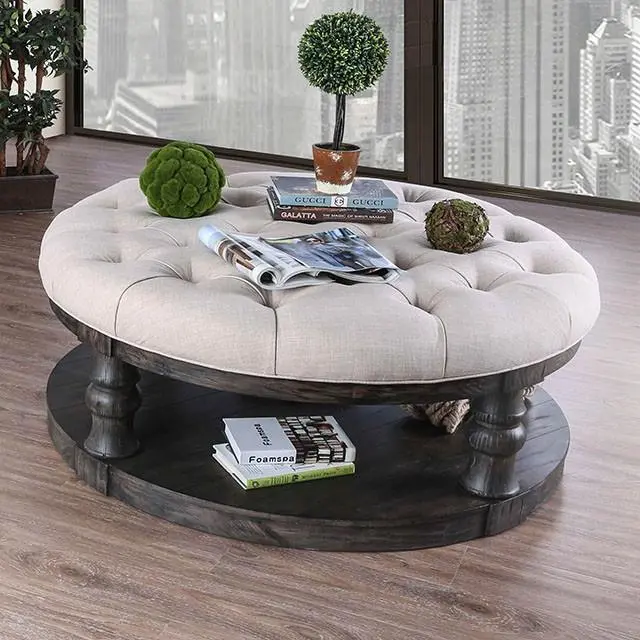 Mika Antique Gray Coffee Table W/ Cushion Top 1