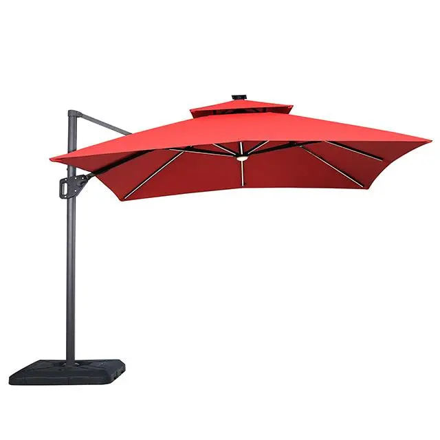 Sano 10 Ft Square Umbrella W/ Double Top W/ Led Light + 37" Large Base 1