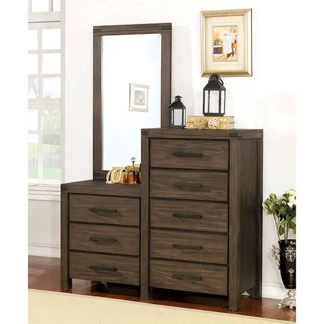 Rexburg Wire-Brushed Rustic Brown 8-Drawer Dresser Mirror 1
