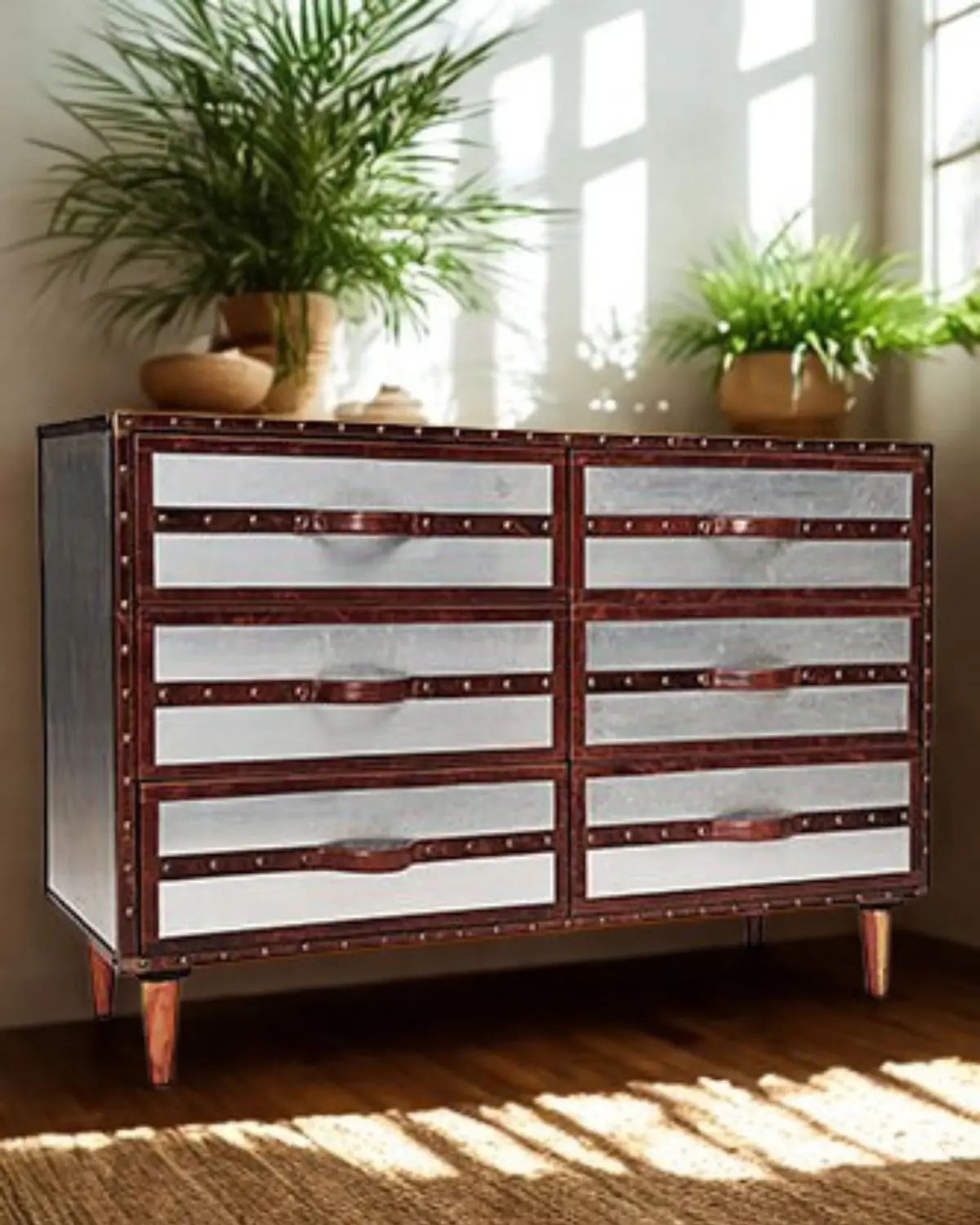 Hexa Chest Of Drawers - Aluminium And Leather 1
