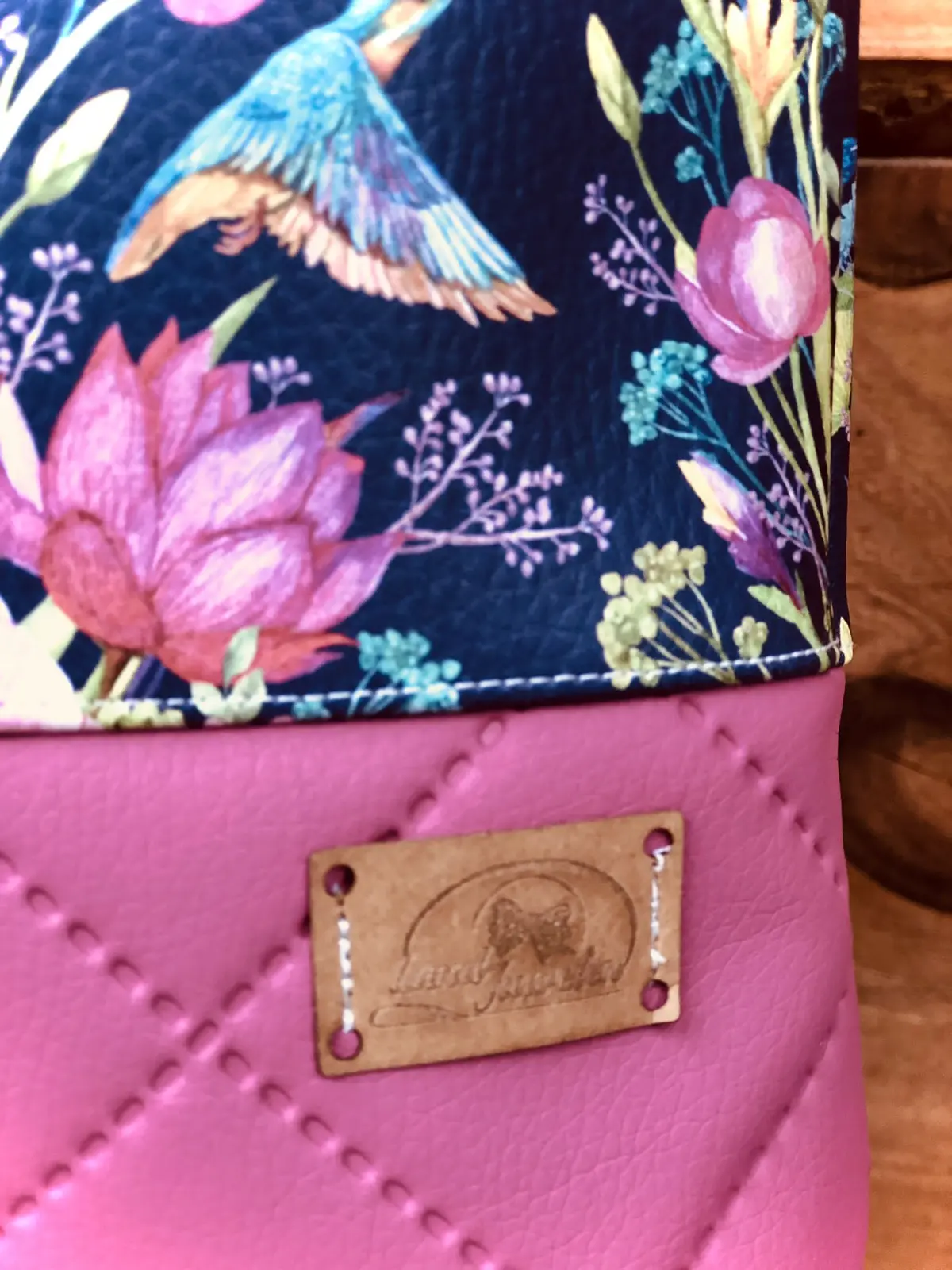 Schultertasche Pink Blumenwiese Gesteppt 2