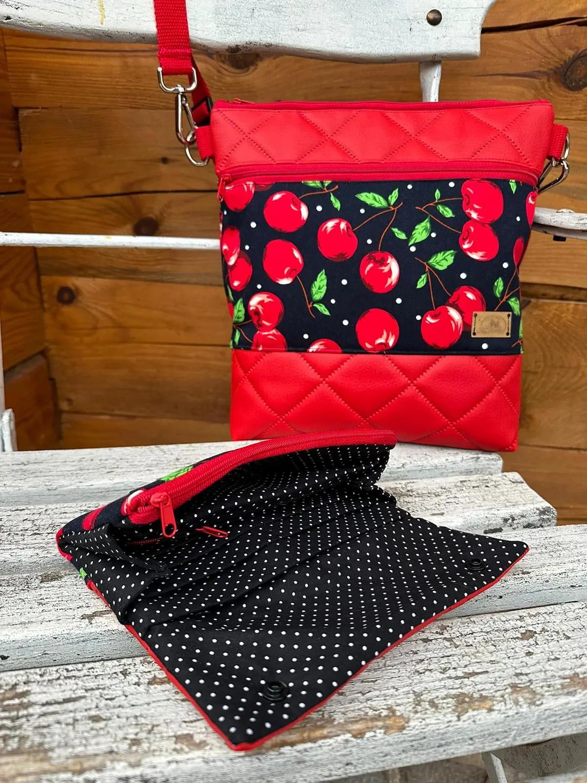 Set: Tasche + Geldbörse Kirschen Gesteppt 2