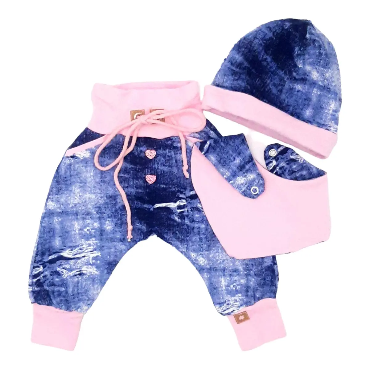 3Er Set Jeanslook Rosa Pumphose Mütze Tuch 1