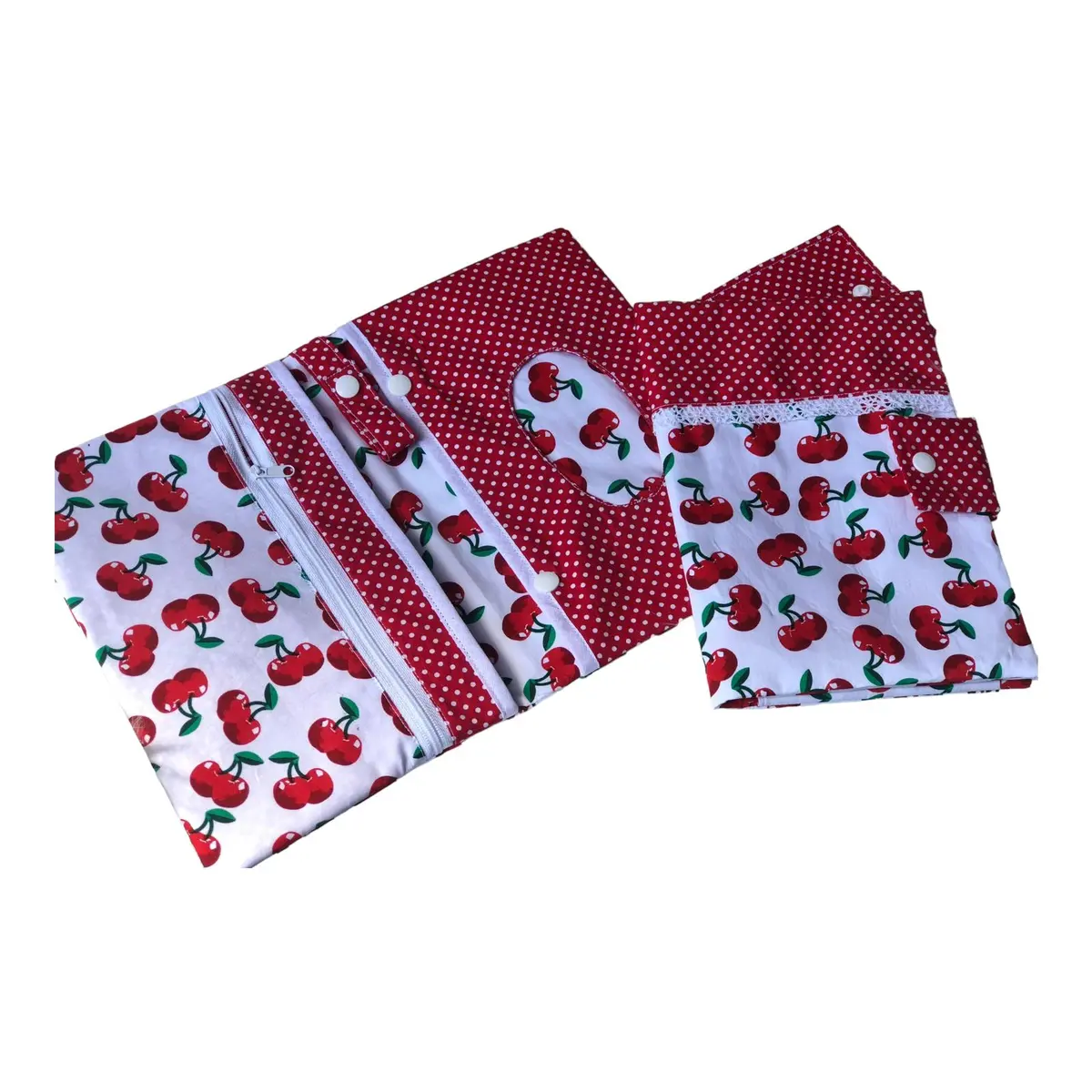 Set: Windeltasche Und U-Heft-Hülle Kirsche Rot Weiß 1