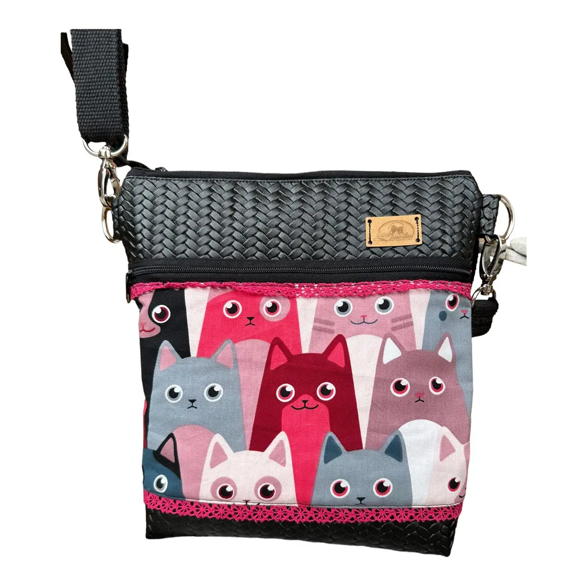 Kleine Crossbag Umhängetasche Katze Schwarz 1