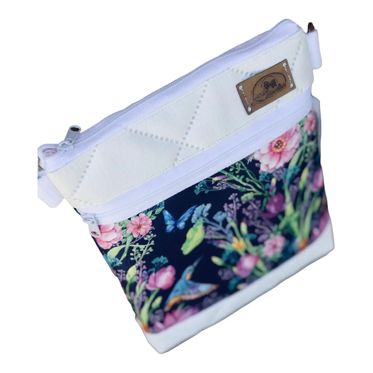 Kleine Crossbag Umhängetasche Bunte Blüten Weiß 2