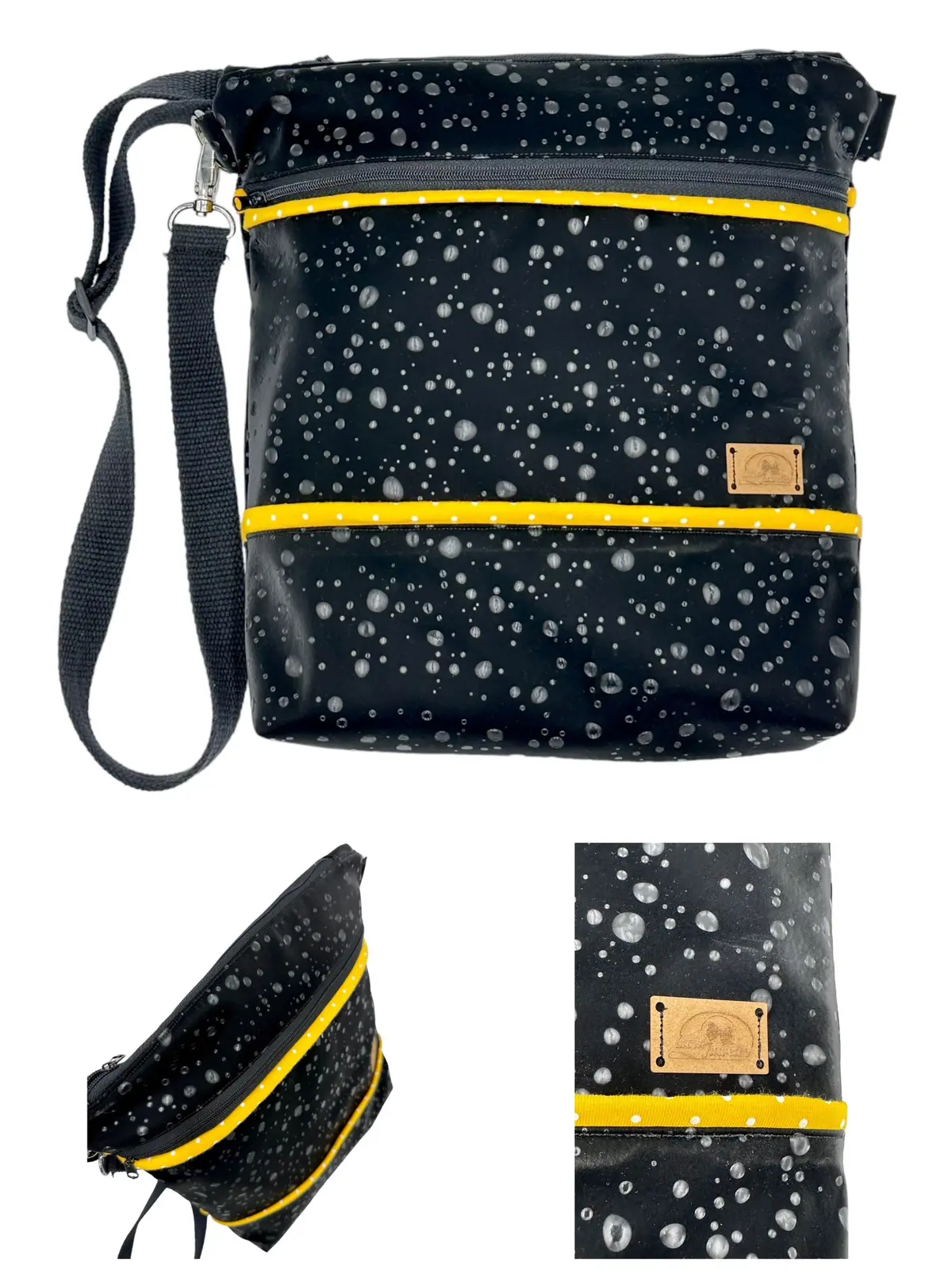 Schultertasche 3-D-Look Regentropfen Schwarz Gelb 2