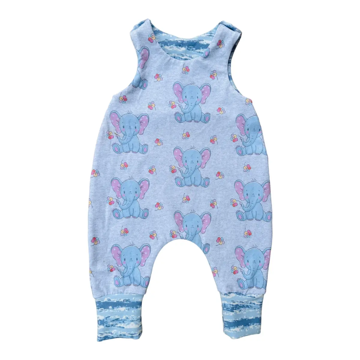 Elefant Mit Blume Grau Blau Meliert Strampler 1
