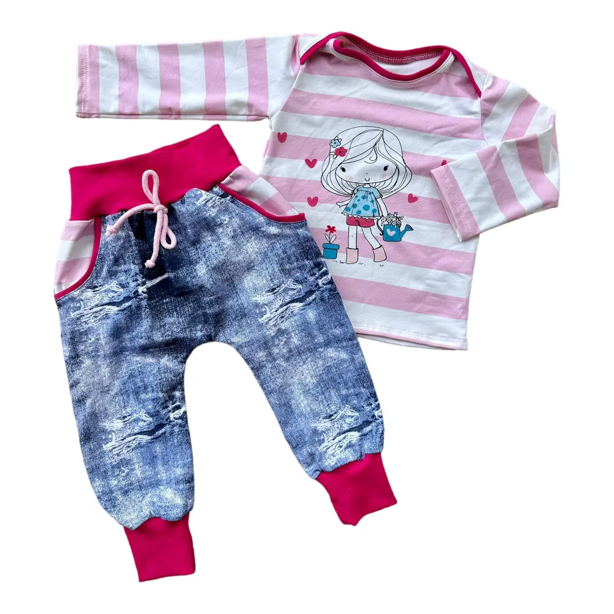 Set: Pumphose Und Shirt Jeanslook Mädchen Mit Gießkanne 1