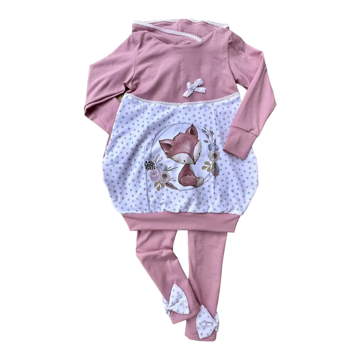 Ballonkleid Und Leggins Altrosa Reh Waschbär Fuchs Eule 1