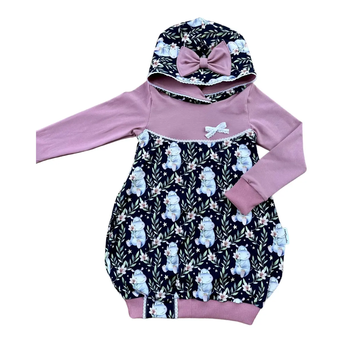 Ballonkleid Kapuzenkleid Mädchen Blumen Nilpferd | Niedlicher Boho Tierprint | Hoodie Sweatkleid Kinderkleidung 1