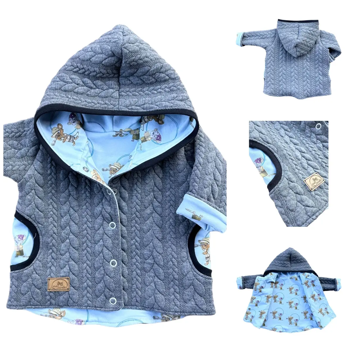Strickjacke Zopfmuster Grau Blau "Die Bademeusel" 5