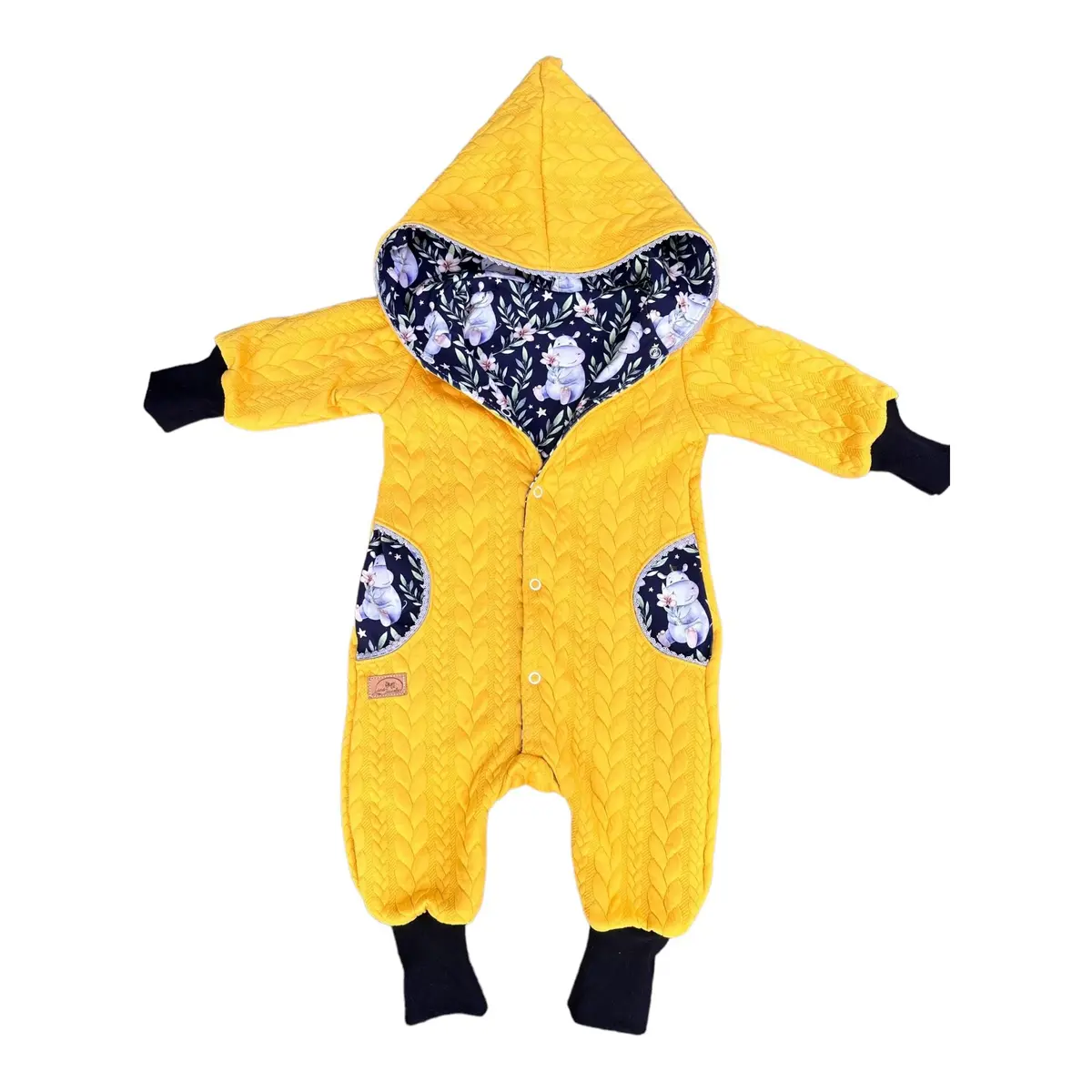 Overall Zopfstrick Gelb / Navy Nilpferd 1